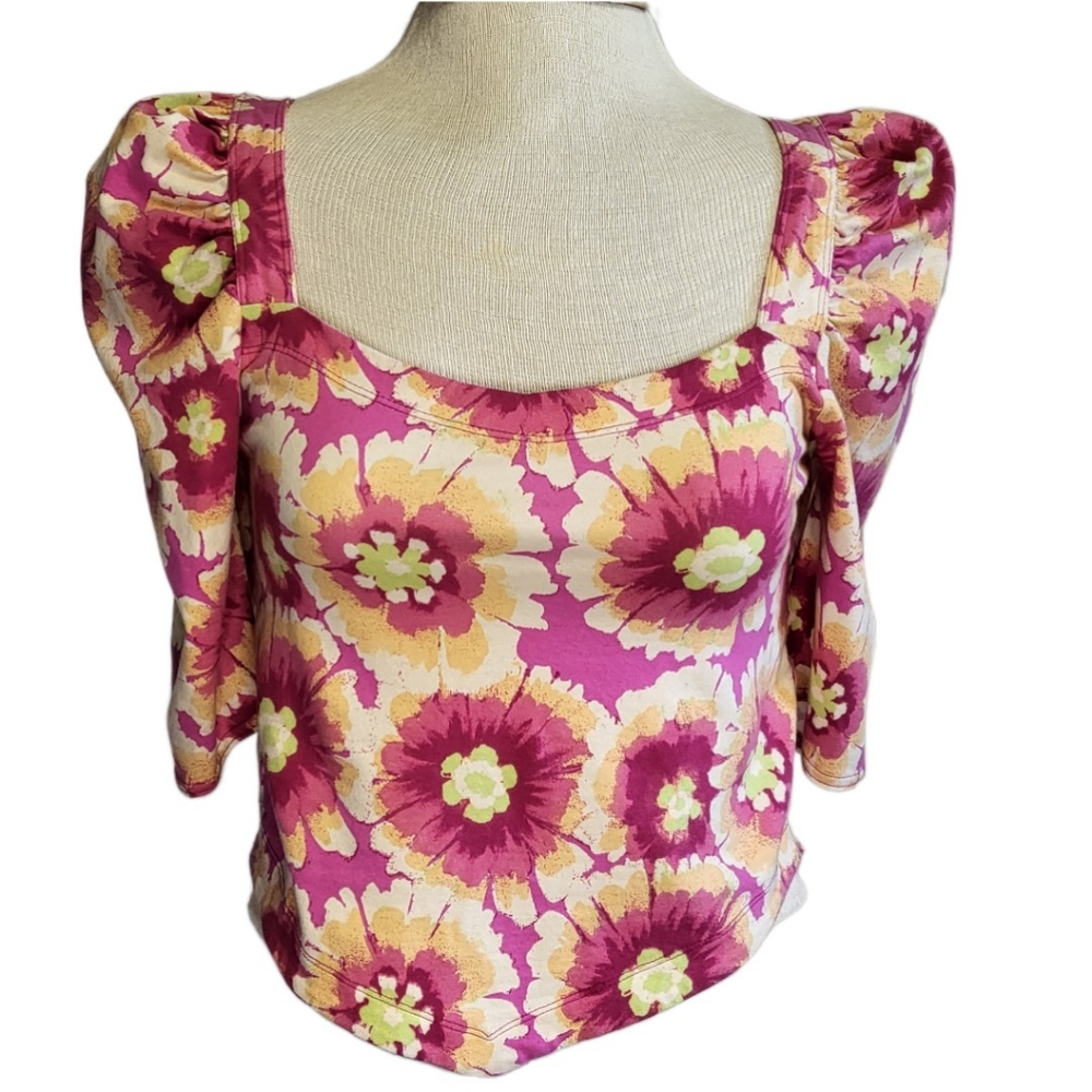 NWT Free People Pink Floral Pop Combo Give Me More Crop Top Sz. M